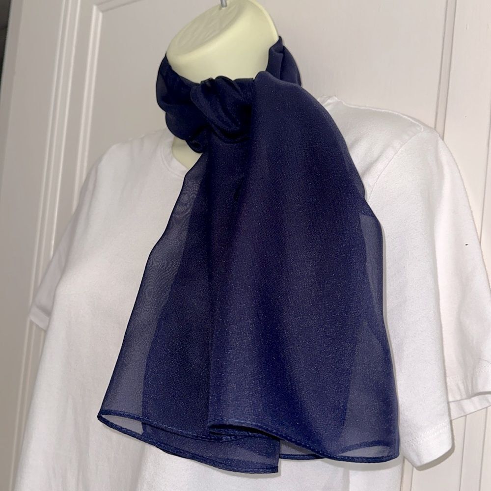 Vintage Dark Navy Blue Sheer Polyester Scarf